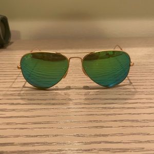 Green/blue aviator flash Ray-Ban sunglasses with gold framing
